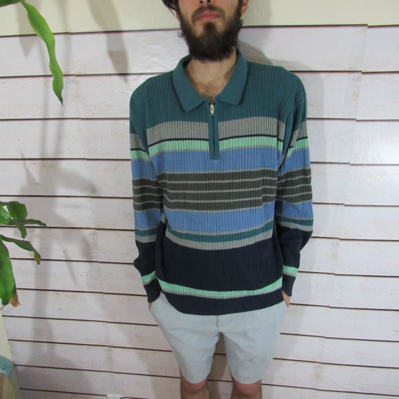 Vintage retro knit striped 1/4 zip sweater - Picture 3 of 5